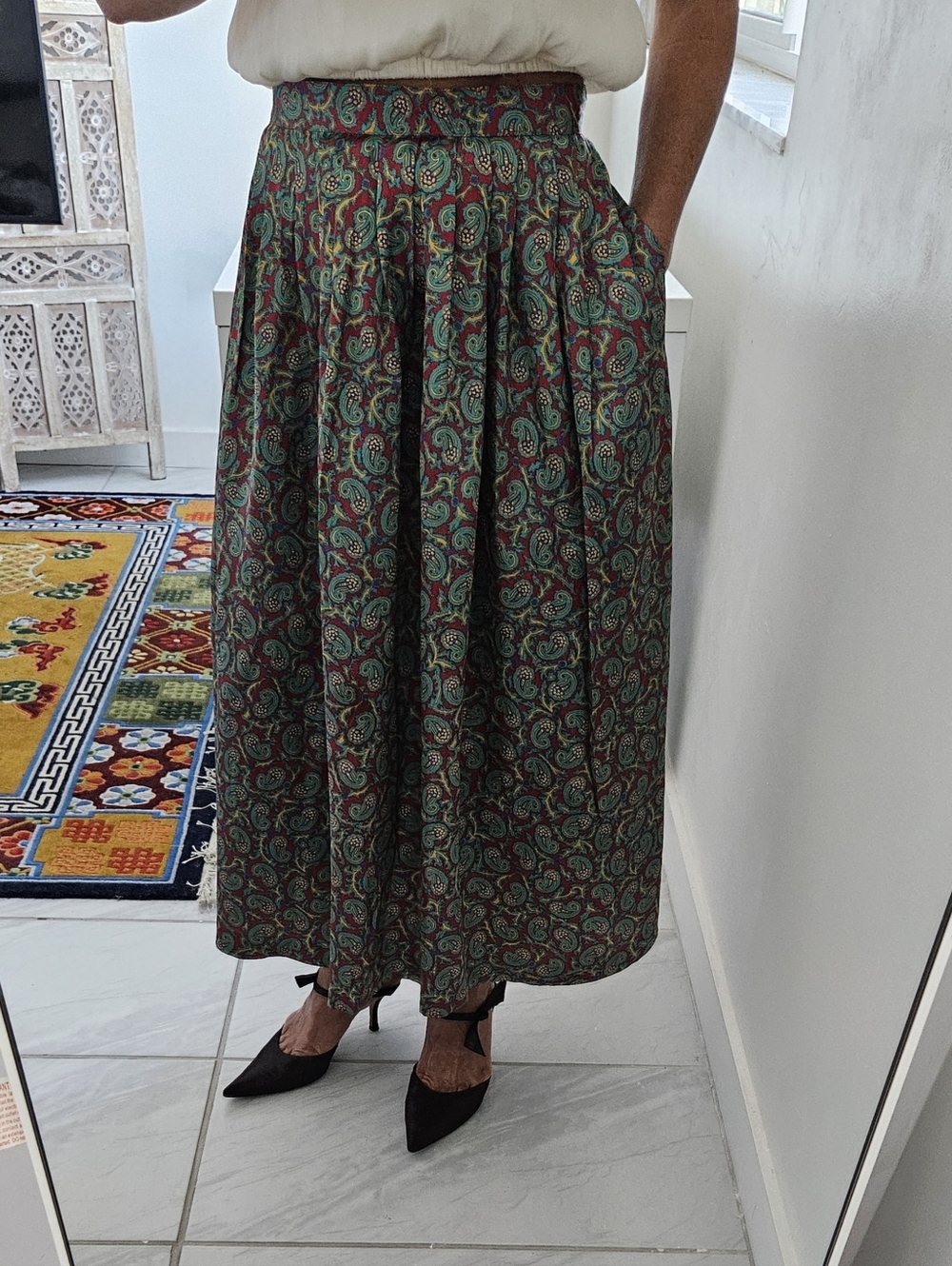 Oscar De La Renta Expressions Vintage  Paisley Print Pleated Long Skirt - Picture 14 of 16